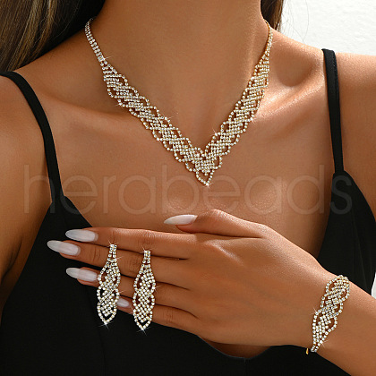 Brass Crystal Rhinestone Twist Chain Necklaces & Stud Earrings & Bracelets Sets FS-WG531AB-01-1
