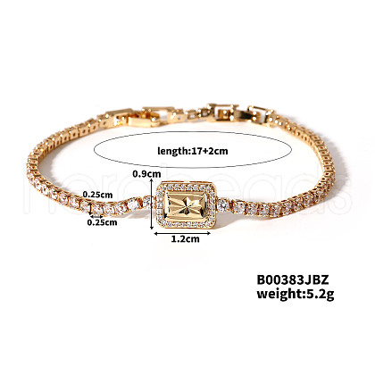 Elegant Rectangle Brass Rhinestone Link Chain Bracelets LU8046-1-1