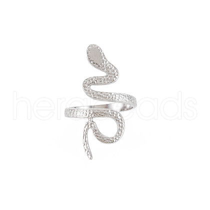 304 Stainless Steel Snake Wide Open Cuff Ring for Women RJEW-S405-160P-1