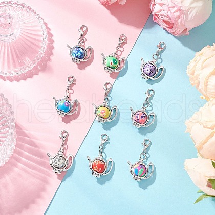 Kettle Alloy & Handmade Polymer Clay Pendant Decorations HJEW-JM03332-1