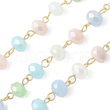 Handmade Electroplate Glass Faceted Rondelle Beaded Chains AJEW-SZ0002-41B-1