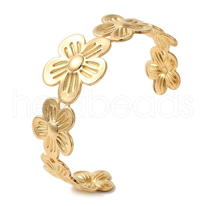 Stainless Steel Flower Open Cuff Bangles for Women BJEW-G719-13G-1