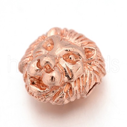 Tibetan Style Alloy Lion Head Beads TIBEB-E073-01RG-1