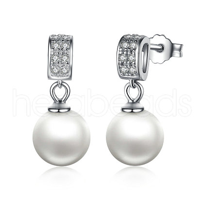 Anti-Tarnish Rhodium Plated 925 Sterling Silver Cubic Zirconia Stud Earrings EJEW-FF0002-12-1