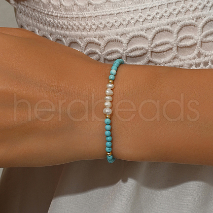Synthetic Turquoise & Natural Freshwater Shell Round Beaded Bracelets for Women SF1849-1