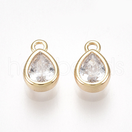 Brass Cubic Zirconia Charms KK-S350-089G-1