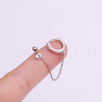 Brass Micro Pave Clear Cubic Zirconia Hoop Cartilage Earrings with Chain WG4D01B-02-1