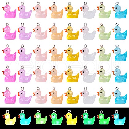 48Pcs 8 Colors Transparent Resin Pendants Colorful Night Glow Duck Pendant Creative Jewelry Accessories JX860A-1