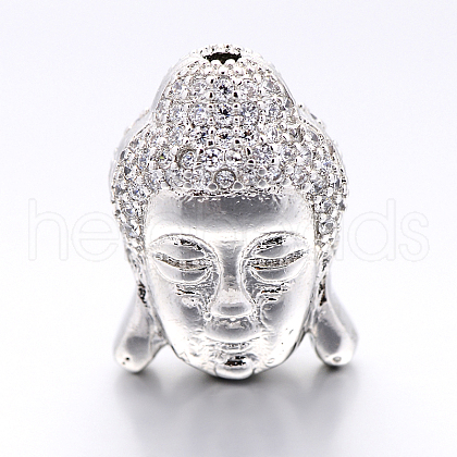 CZ Brass Micro Pave Grade AAA Cubic Zirconia 3D Buddha Head Beads ZIRC-L012-03P-NR-1