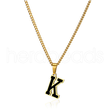 304 Stainless Steel Black Enamel Initial Pendant Twisted Chain Necklaces WG978E8-11-1