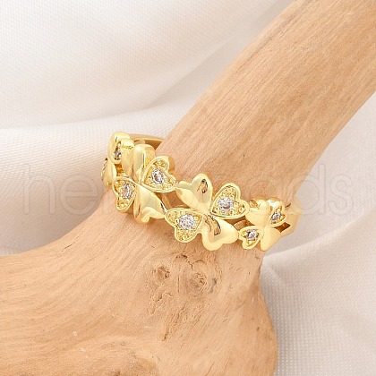Rack Plating Brass Micro Pave Clear Cubic Zirconia Cuff Rings for Women RJEW-M028-112G-1