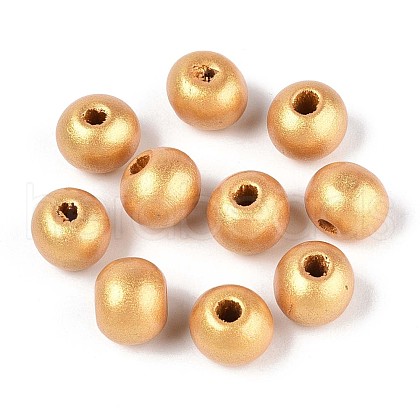 Spray Painted Round Natural Schima Wood Beads WOOD-A018-8mm-01-1
