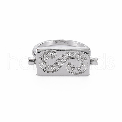 Rectangle with Letter S Rack Plating Alloy Wide Band Rings RJEW-Q163-008B-RS-1