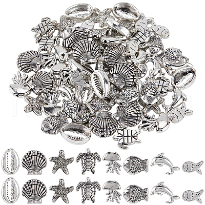 SUNNYCLUE 80Pcs 8 Styles Tibetan Style Alloy Beads TIBEB-SC0001-37-1