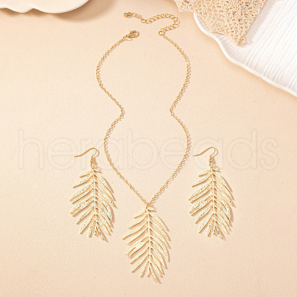 Leaf Alloy Pendant Necklaces & Dangle Earrings Sets FS-WG2602B-01-1