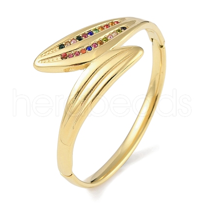 304 Stainless Steel Rhinestone Leaf Hinged Bangles for Women BJEW-C071-13G-02-1