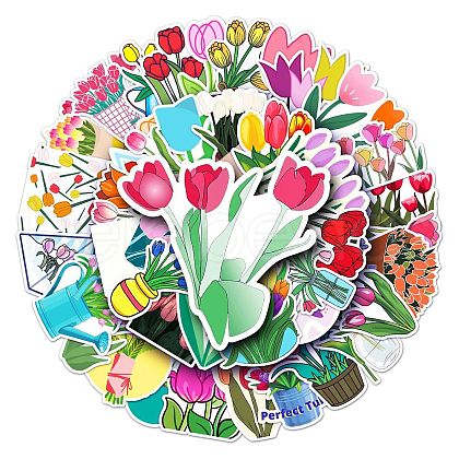 50Pcs Tulip Pattern Waterproof PVC Plastic Scrapbook Stickers STIC-PW0001-365-1