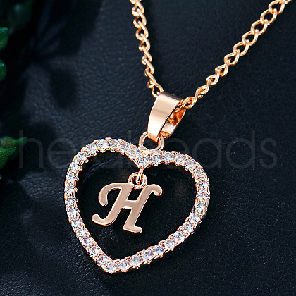 Alloy Crystal Rhinestone Heart with Initial Pendant Necklaces WGD4CFD-08-1