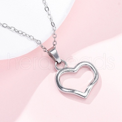 Hollow Heart 304 Stainless Steel Pendant Necklaces NJEW-H059-16P-1