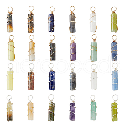 24Pcs 24 Styles Natural Mixed Gemstone Copper Wire Wrapped Pendants PALLOY-FH00020-1