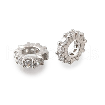 925 Sterling Silver Micro Pave Clear Cubic Zirconia Beads STER-F061-05P-1