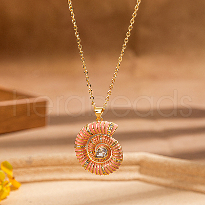Ocean Beach Shell Brass Enamel Pendant Necklace DG8777-1-1