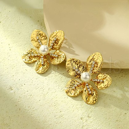 304 Stainless Steel Flower Stud Earrings for Women EJEW-U023-04G-02-1
