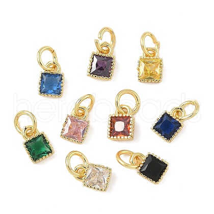Square Brass Micro Pave Cubic Zirconia Pendants KK-I355-16G-1