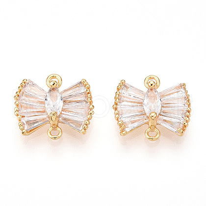 Brass Pave Clear Cubic Zirconia Connector Charms KK-N254-167G-1
