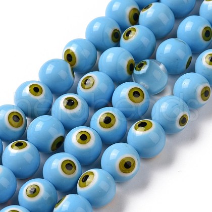Handmade Evil Eye Lampwork Round Bead Strands LAMP-L055-10mm-31-1