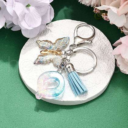 26Pcs Transparent Epoxy Resin & Transparent Acrylic & Faux Suede Tassel Keychain KEYC-JKC01202-17-1