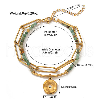 304 Stainless Steel & Natural Flower Amazonite Beaded Double Layer Bracelets FS-WG81BCE-02-1