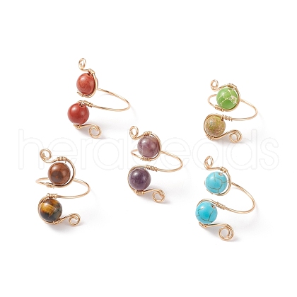 Round Gemstone Braided Open Cuff Ring RJEW-JR00491-1