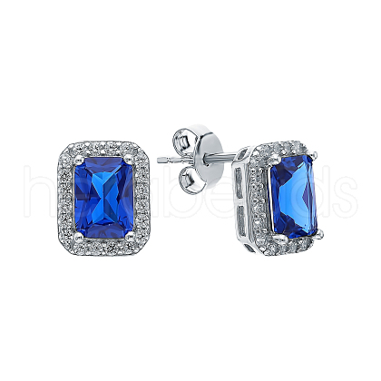 Elegant Sapphire Stud Earrings in Geometric Shape Silver for Banquet MX2758-1