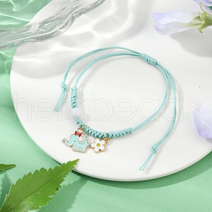 Flower & Elephant Alloy Enamel Charm Bracelets BJEW-JB11696-01-1