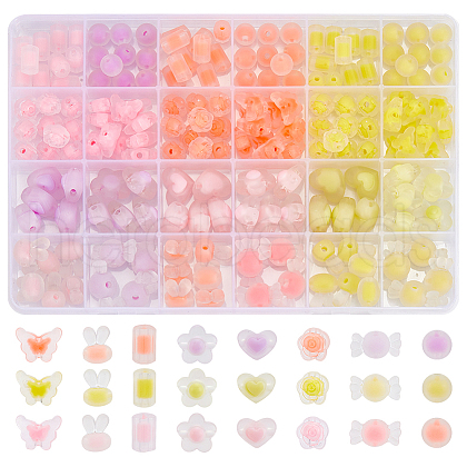 ARRICRAFT 180pcs 24 Style Frosted Acrylic Beads TACR-AR0001-23-1
