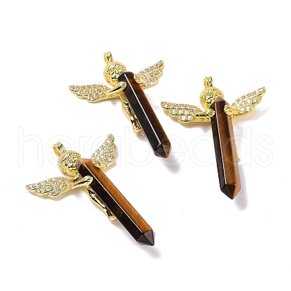 Natural Tiger Eye Faceted Double Terminal Pointed Big Pendants G-H281-09G-09-1