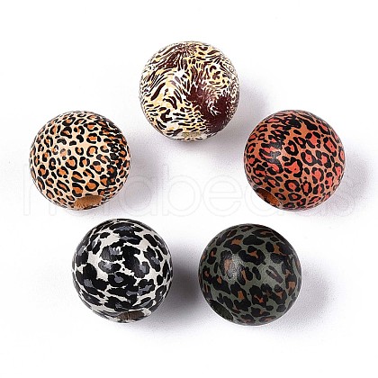 Printed Schima Wood Beads WOOD-N017-01-1