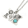 Letter A~Z Antique Silver Plated Alloy with Synthetic Turquoise Pendant Necklaces NJEW-G080-01M-2