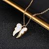 304 Stainless Steel with Plastic Imitation Shell Wing Pendant Necklaces for Women NJEW-Z065-01G-2
