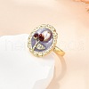 Mother's Day Jewellery Flower Pattern Brass Enamel & Natural Freshwater Pearl Open Cuff Rings for Women RJEW-G342-01G-02-2