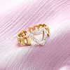 304 Stainless Steel with Rhinestone Adjustable Cuff Rings RJEW-Q020-16G-1