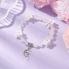 Natural Quartz Crystal Round Beaded Charm Bracelets BJEW-TA00615-02-1