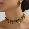 Flat Round & Flower Alloy Rhinestone Pendant Necklace & Stud Dangle Earring Sets FS-WG9BC55-01-2