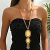 Modern fashion Brass and Iron Flower Textured Oval Tassel Pendant Nnecklaces for Women SB0714-1