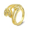 Brass with Cubic Zirconia Open Cuff Ring RJEW-B051-14G-1