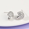Mushroom Brass Micro Pave Clear Cubic Zirconia Stud Earrings EJEW-F895-17P-2