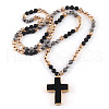 Cross Bohemian Style Natural Lava Rock Pendant Glass Beaded Necklaces FS-WG0F67E-01-2