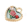 Brass Enamel & Natural Pearl Heart with Rose Flower Pendants KK-K351-49G-02-2
