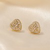 Elegant Heart Brass Clear Cubic Zirconia Stud Earrings QP4520-2-1